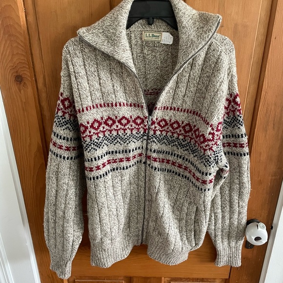 LL Bean VINTAGE WOOL ZIP CARDIGAN LARGE